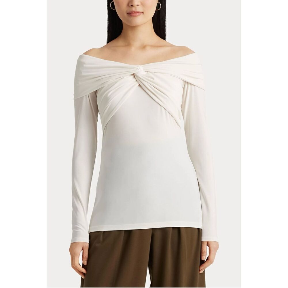 NWT Lauren Ralph Lauren XL White off Ivory Stretch Off the Shoulder Blouse Top